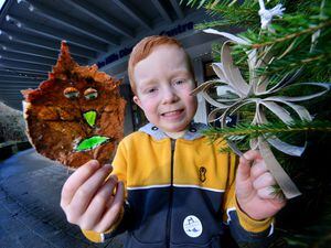 Winter craft activities for kids at the Shropshire Hills Discovery Centre in Craven Arms, and pictured is Ralph Green 5 from Kingswinford, with some crafts he has made
