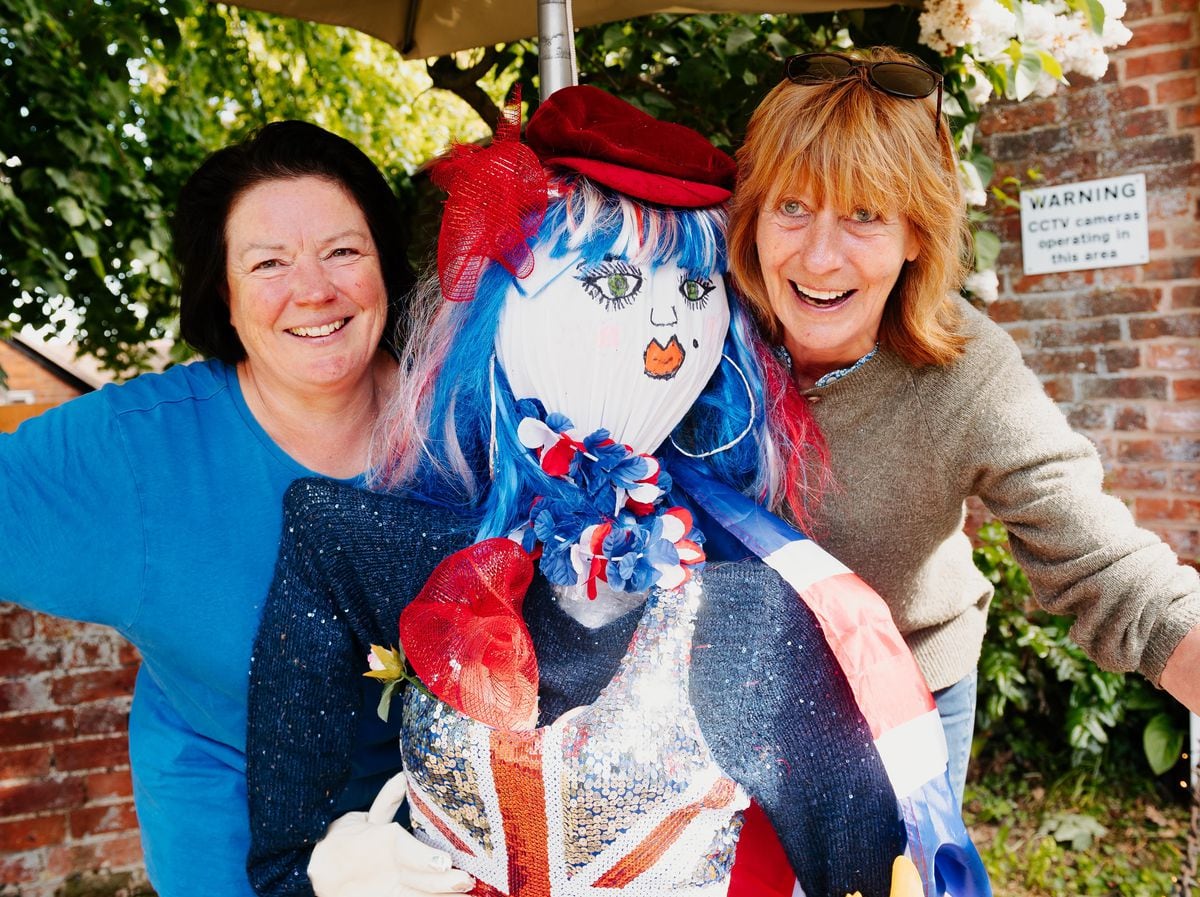 In the weeks leading up the event, a scarecrow trail has popped up around Wrockwardine. Pictured: Sue Boardman and Antonia MacDonald