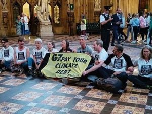 Climate activists at the Houses of Parliament