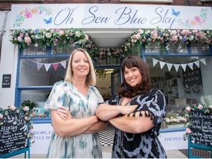 Sara-Jane Brettle, left and Michelle Walshoutside Oh Sew Blue Sky. Photo: Telford & Wrekin Council.