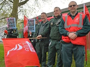 West Midlands Ambulance Service at the pickets last month outside the Dudley ambulance hub. Pictured: Unite representative Jason Kirkham.