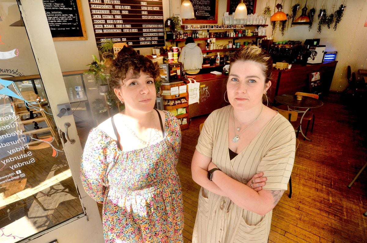 The Shrewsbury Coffee House, opposite the station was quieter than usual. Picured are Abby Ford and Olivia Topple