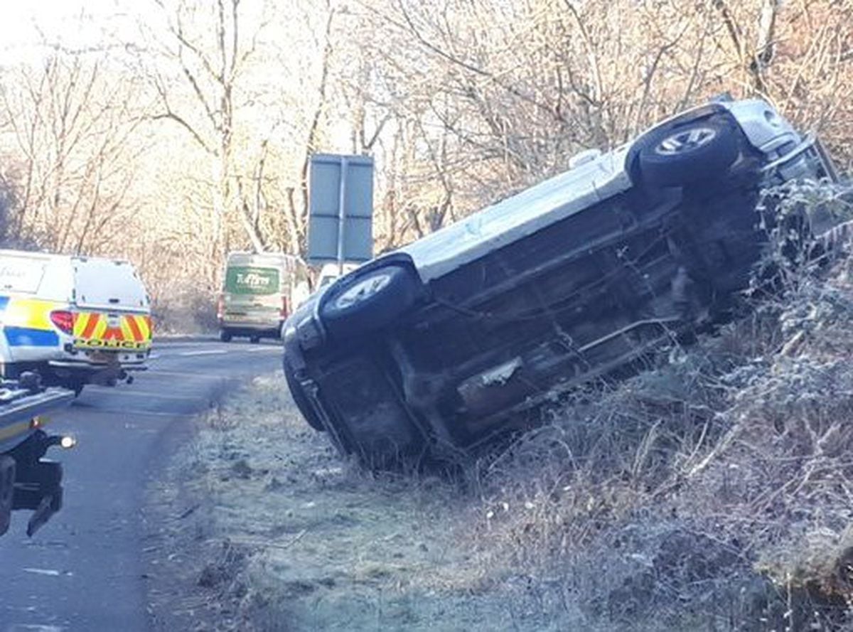 The car which came off the road. Photo: @SouthShropCops.