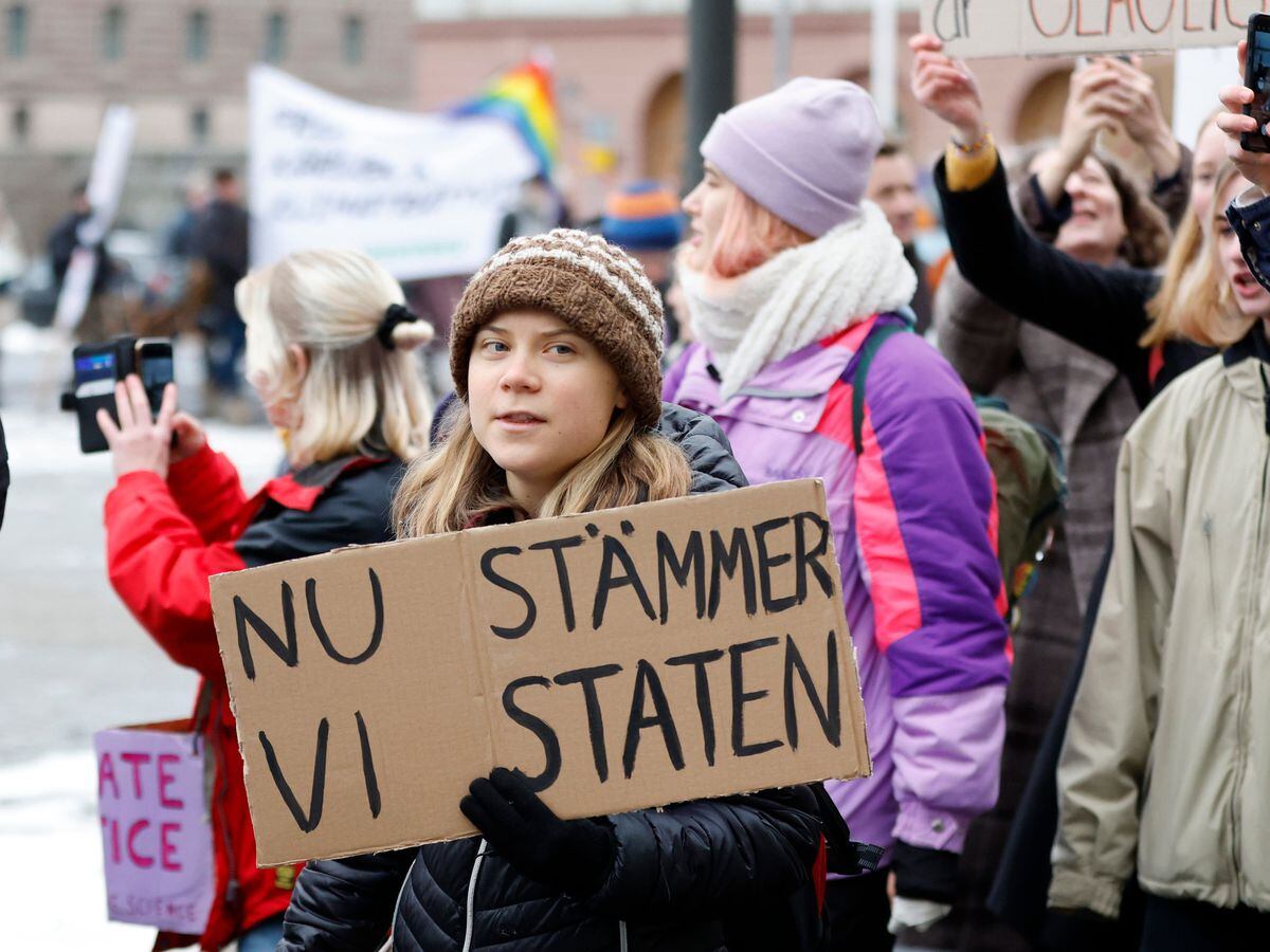 Climate activist Greta Thunberg attends a demonstration by youth-led organization Auroras in Stockholm, Sweden