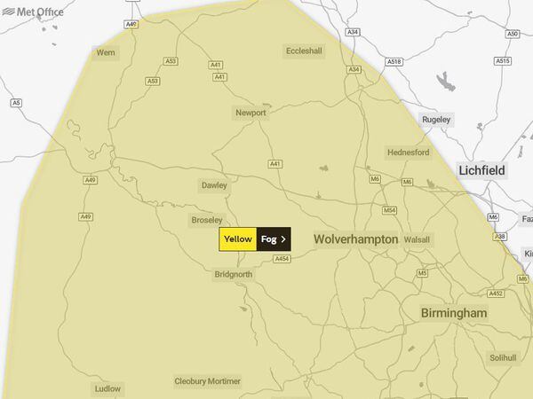 The weather warning for fog runs from 4pm on Thursday until 11am on Friday. Image: Met Office