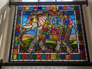 The stained glass elephant window at the town hall. Picture: Keith Whiddon