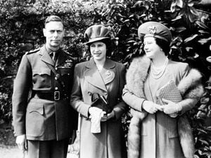 Queen Elizabeth (later the Queen Mother) and King George VI with their daughter Princess Elizabeth (later Queen Elizabeth II), who will shortly celebrate her 18th birthday.    EIGHTEEN