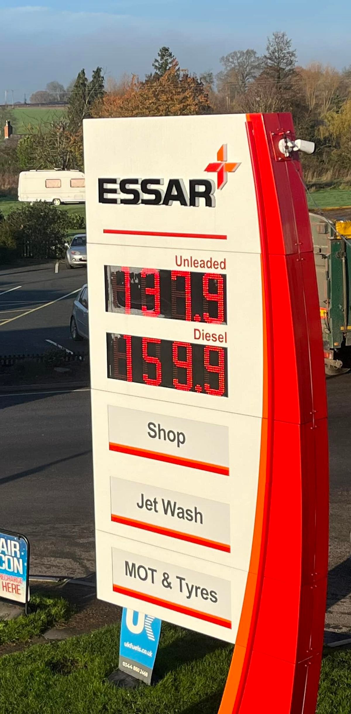 A sight for sore eyes. Fuel prices at DA Roberts, Whitchurch. Photo: DA Roberts