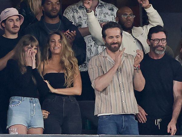 From left, Taylor Swift, Blake Lively, Ryan Reynolds and Hugh Jackman