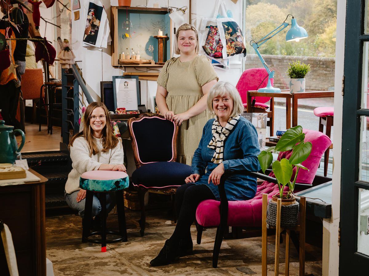 The Bolthole in Ironbridge has joined forces with Jay Blades who presents BBC's The Repair Shop. Jay has selected The Bolthole as one of only two UK stockists. Pictured here with Jay Blades furniture is, from left: Helen Slarke, Debra Harris and Sarah Fennell-Fox. 