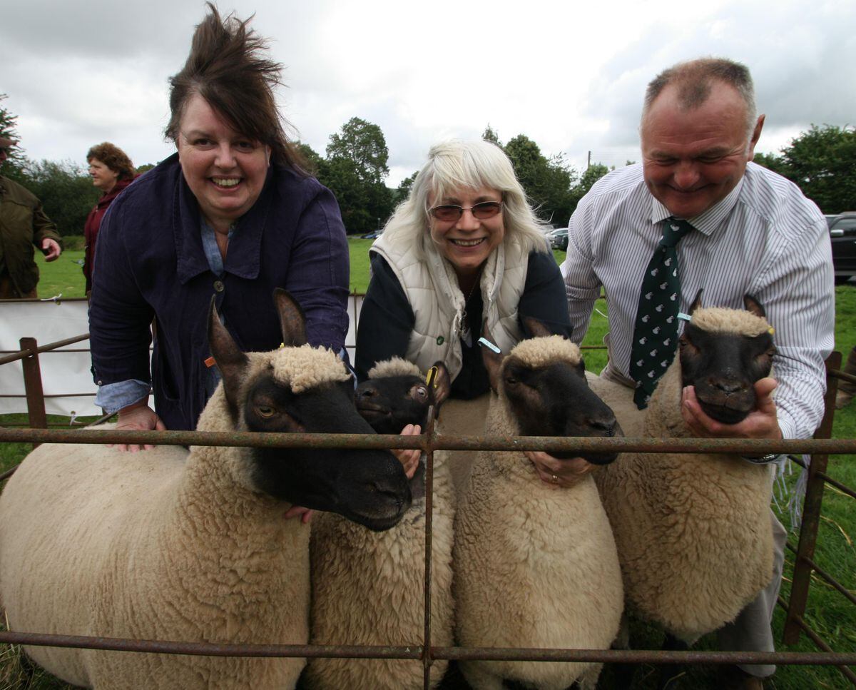 Clun Forest Sheep Breeders Society chairwoman Steph Thackery with secretary Sue Scrivens and Harold Marsh, with some of Steph's registered Clun Sheep. Pic: Lillian Tomlinson