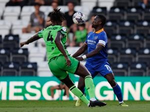 Dan Udoh of Shrewsbury Town and Darnell Johnson of Forest Green Rovers (AMA)