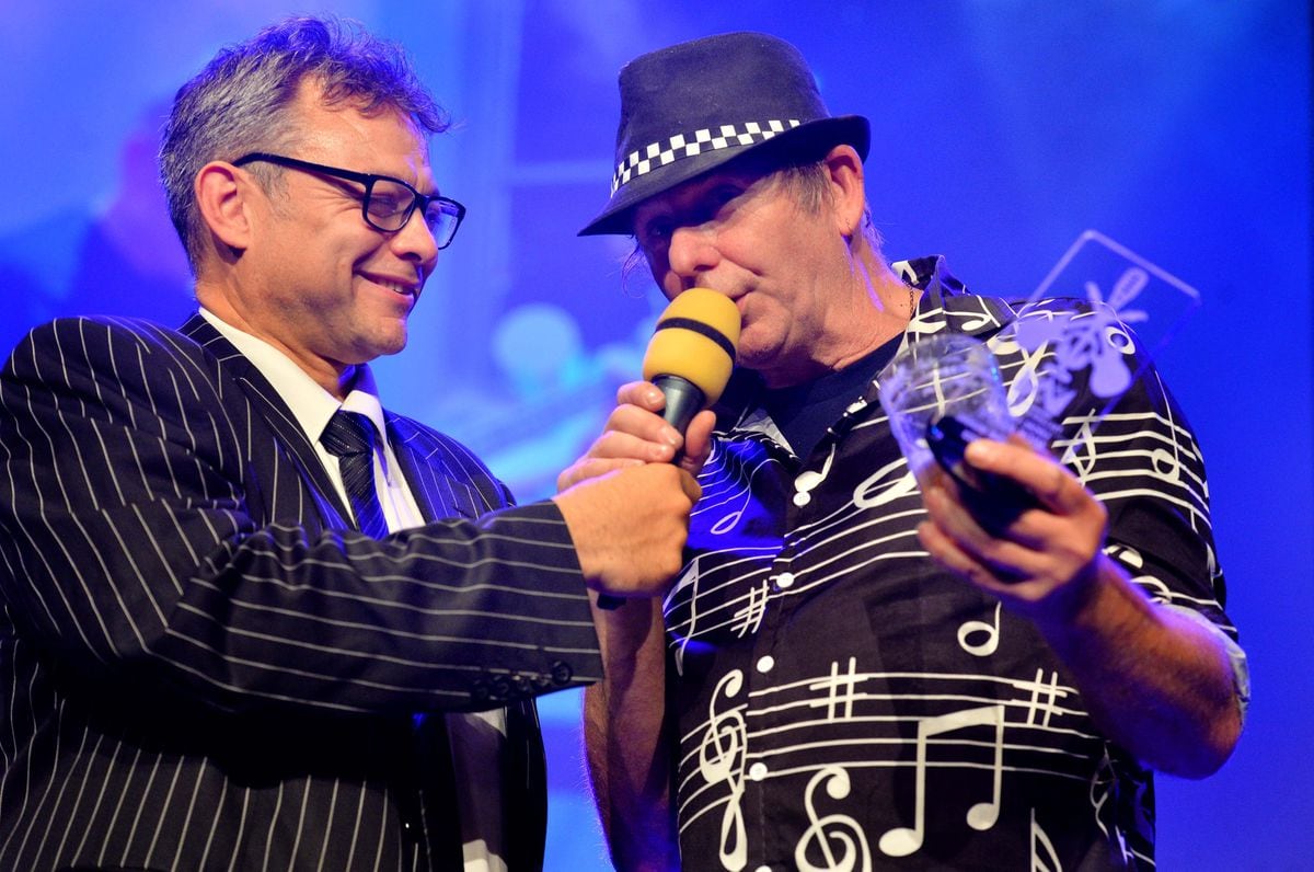 Shropshire Music Awards.  The BBC's Paul Shuttleworth presented Mick Keefe with the Local Legend Award.