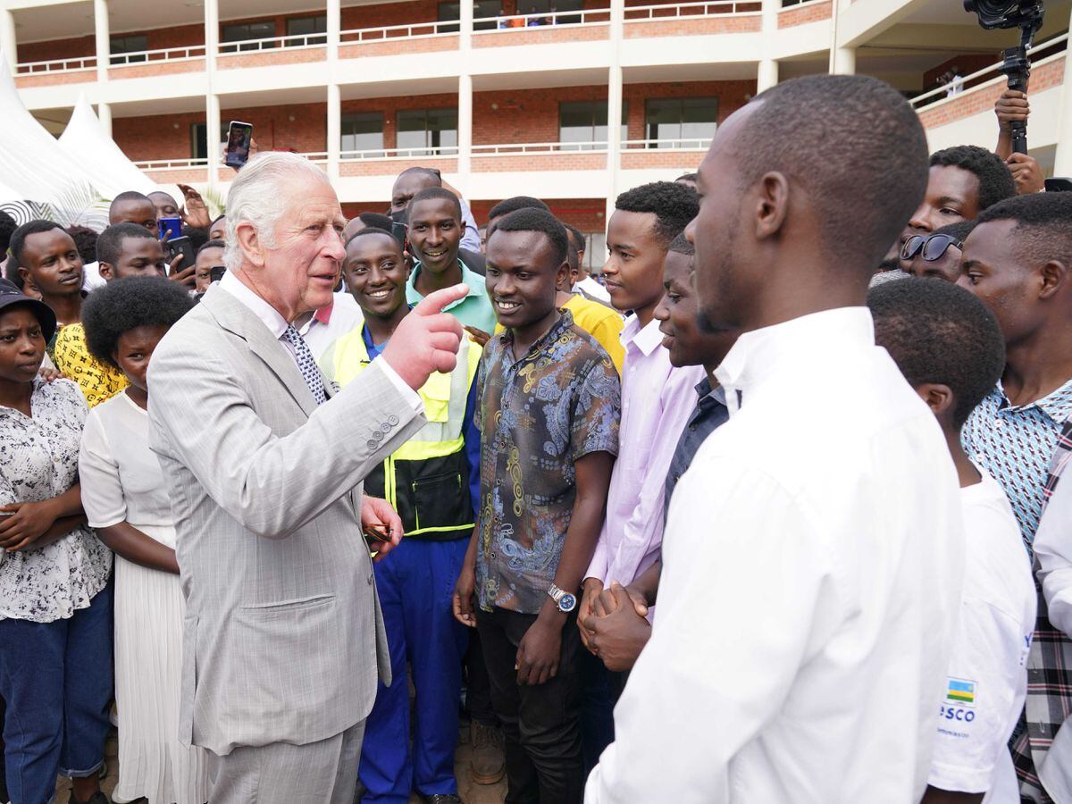 The Prince of Wales meets students during a visit to the Integrated Polytechnic Regional College (IPRC) in Kigali to learn about the work and history of IPRC, and meet with Prince’s Trust International (PTI) delivery partners and beneficiaries from Rwanda and across the Commonwealth