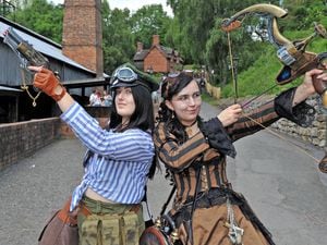 Steampunk event held at Blists Hill where many visitors dressed up. Nicola Lawton and Imogen Laverick