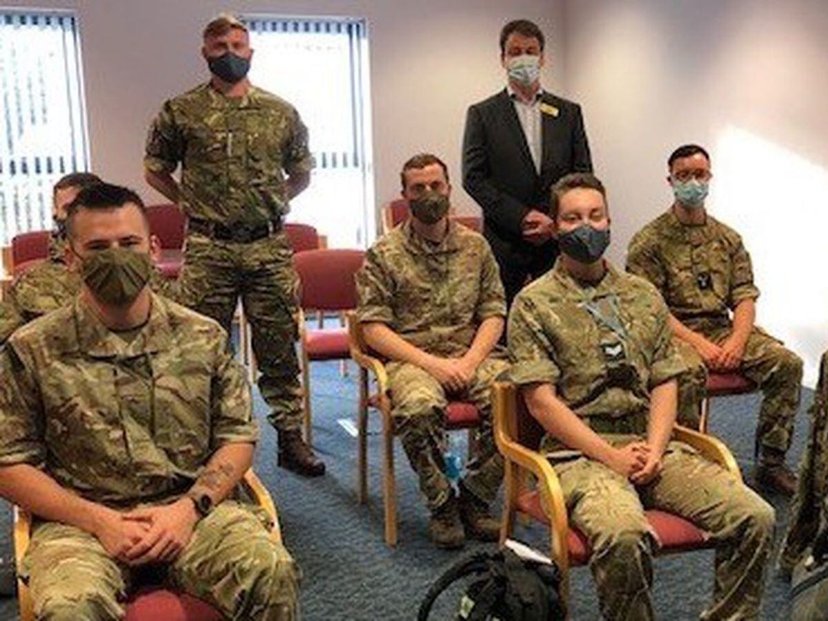 Nigel Lee, chief operating officer at Shrewsbury and Telford Hospitals NHS Trust, with some of the RAF personnel who will be helping for the next month.