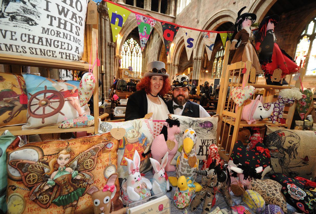 Donna and Donald Harvey brought a market stall to the Shrewsbury Steampunk Spectacular