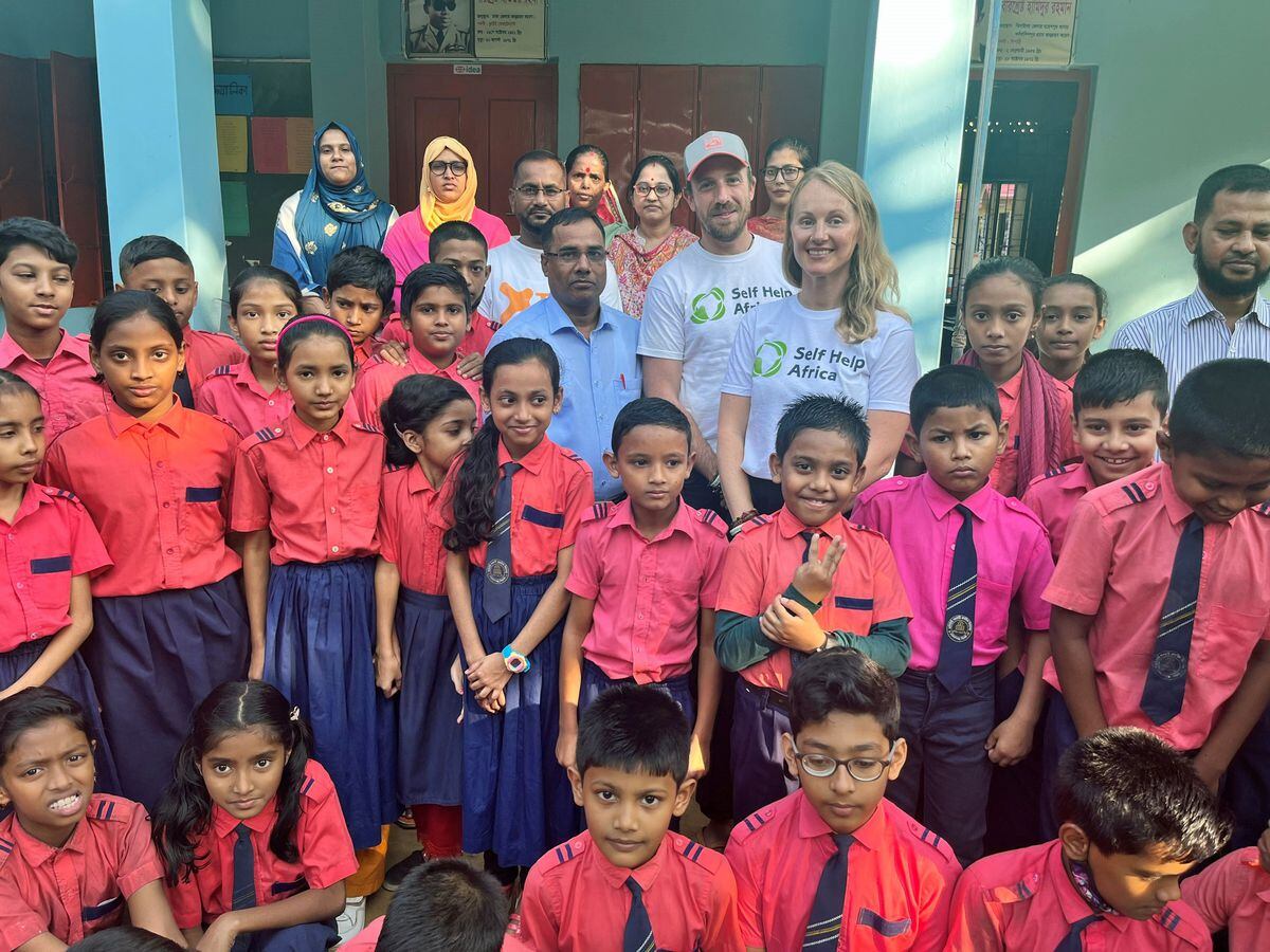 Stuart and Kate Richards, of Nomadic Washrooms, during their recent visit to a school in Bangladesh.