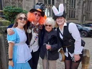 Alice, the Mad Hatter and the White Rabbit came to June Flower's rescue in Shrewsbury