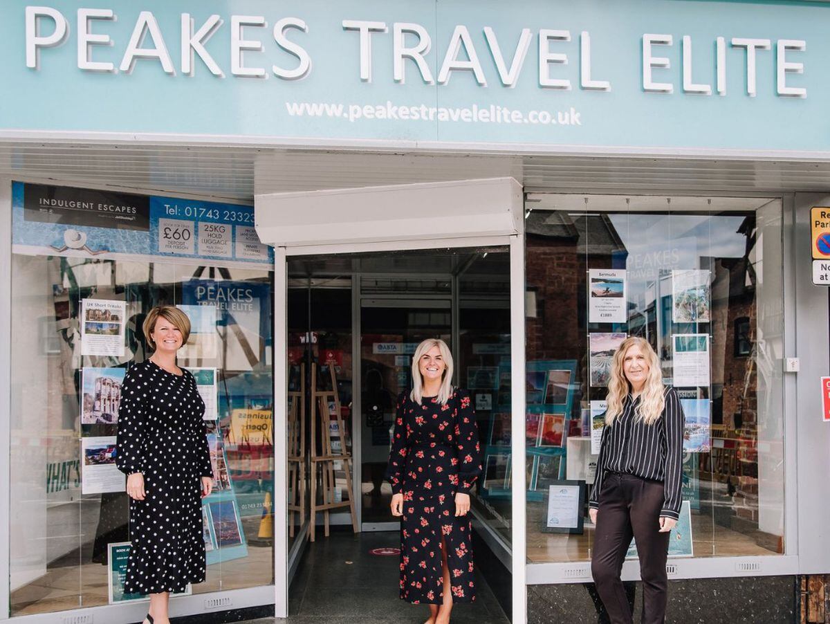 Claire Moore, Sarah Cooper and Sue Kinton outside the travel agency Peakes Travel Elite