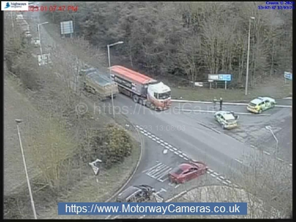 Police at Junction 7 near Wellington. Photo: Motorway Cameras