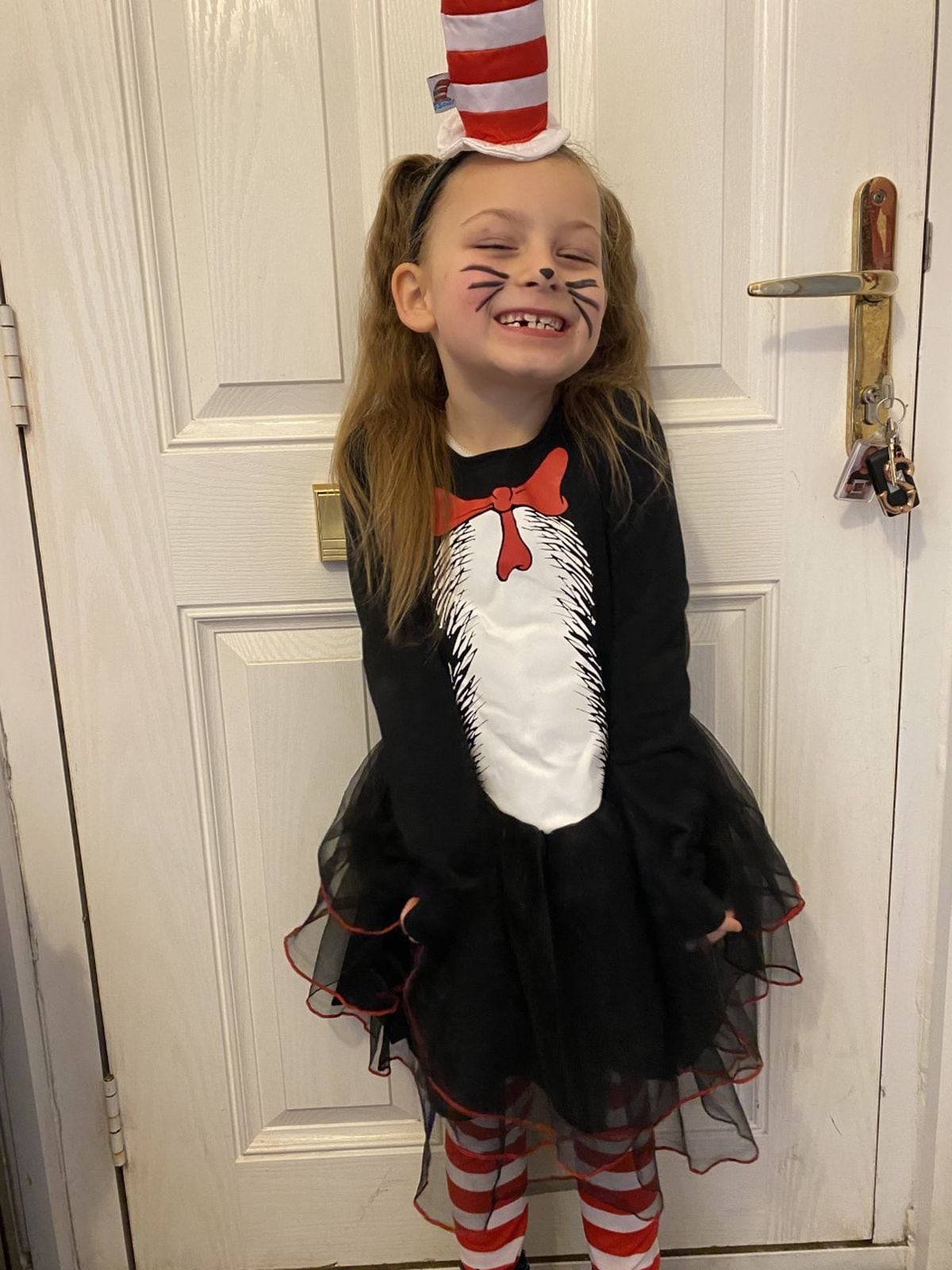 Darcie, aged 5, dressed up as The Cat in the Hat