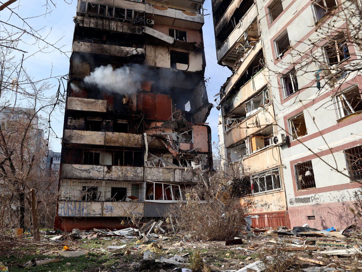 A residential building in Ukraine damaged by a Russian missile