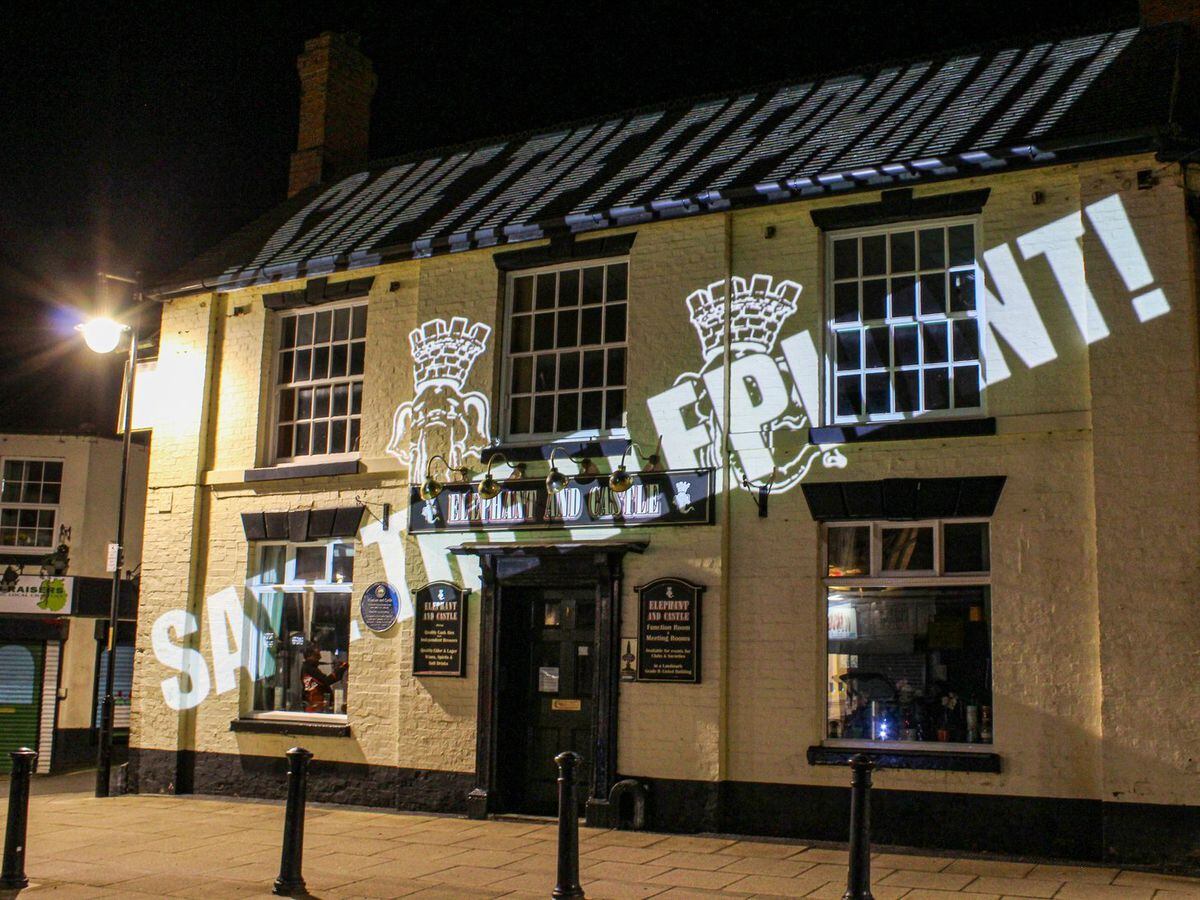 A light show projected onto the Elephant in Dawley. Photo: Claire Bratley