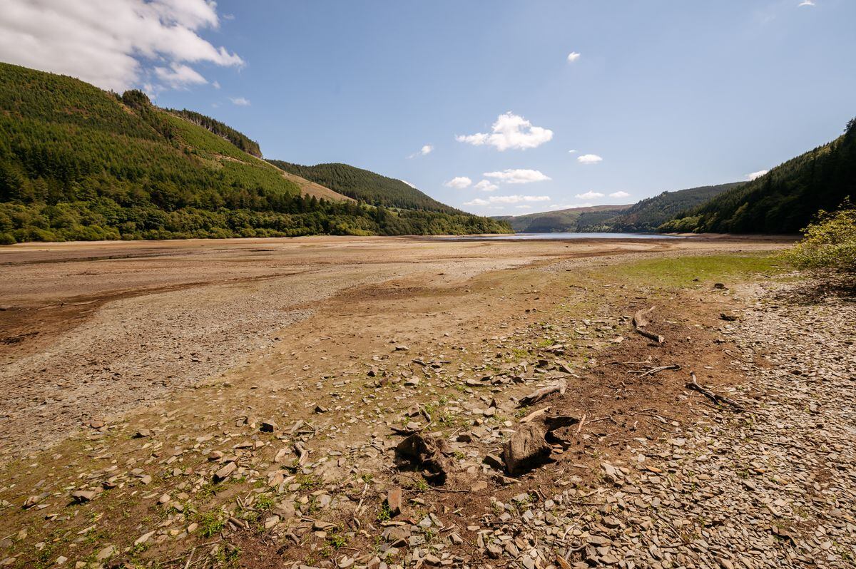 Lower water levels at Lake Vyrnwy on Monday