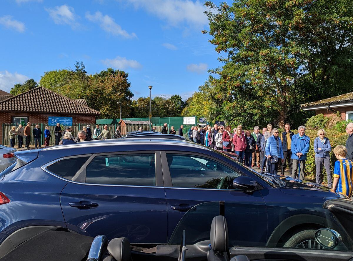 Flu vaccination queues at Radbrook Green Medical practise Shrewsbury on Saturday