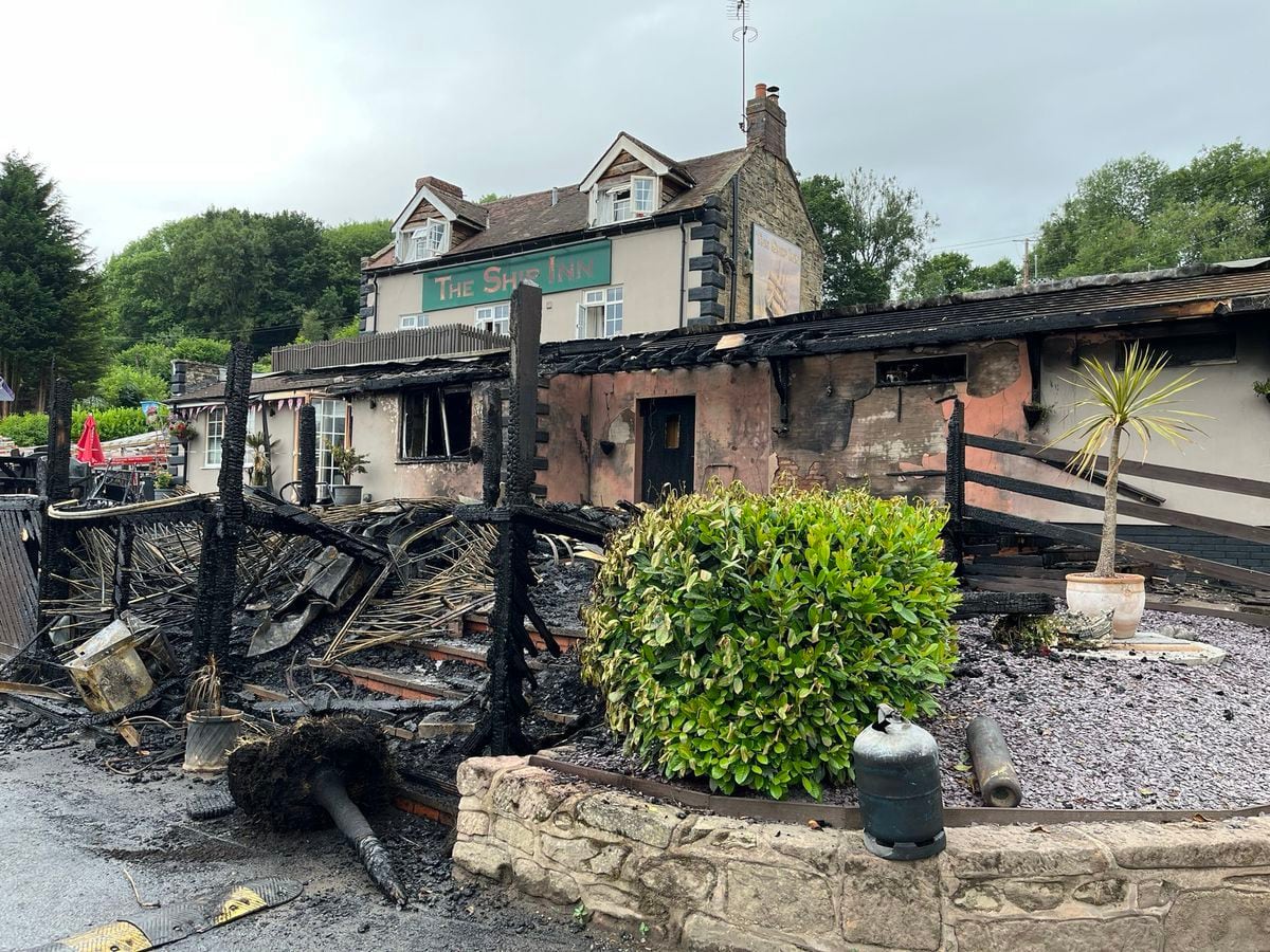 The decking of The Ship Inn was severely damaged. Photo: Shropshire Fire and Rescue Service. 