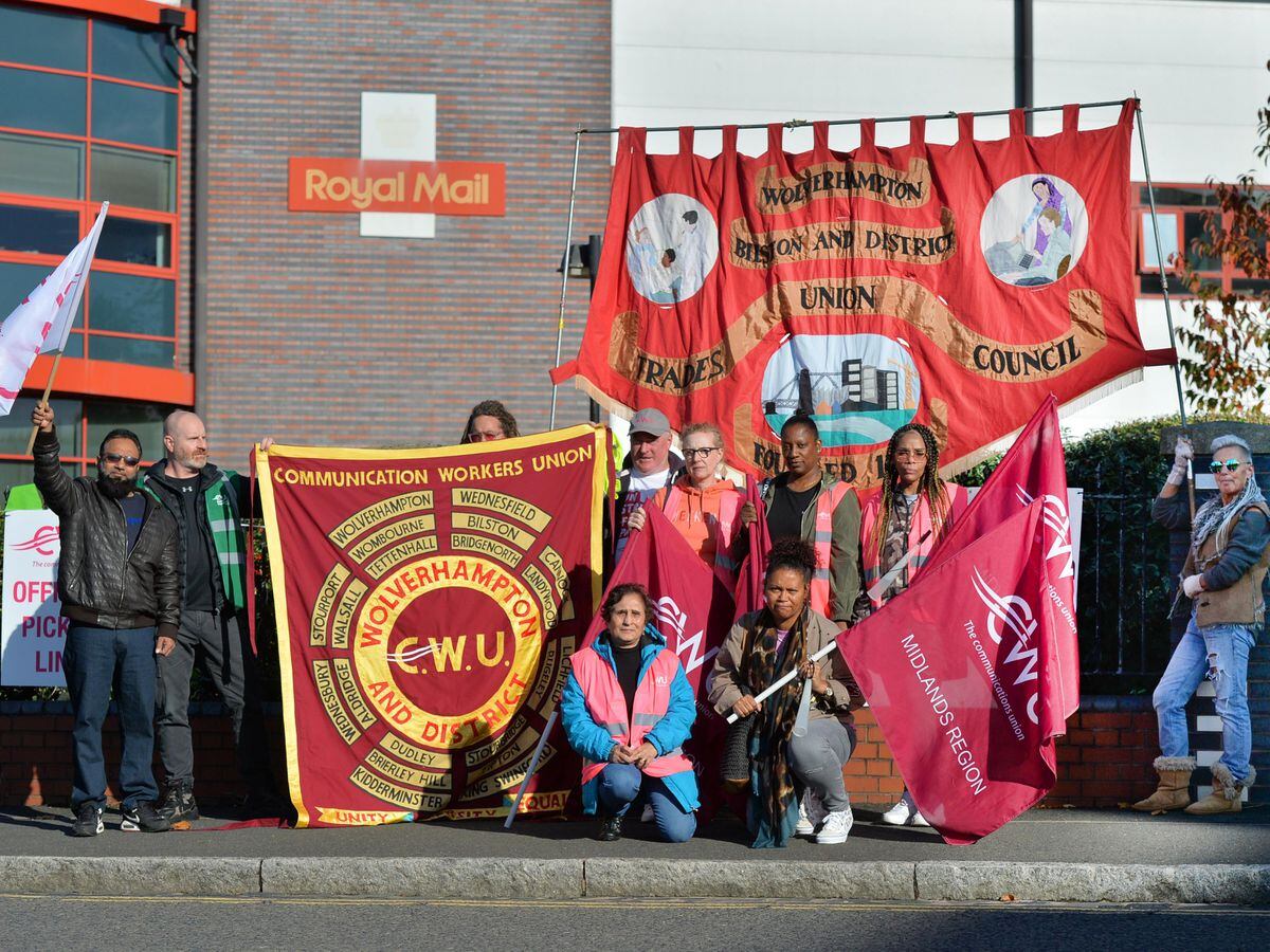 Members of different groups join the postal strike outside Sun Street Depot in Wolverhampton