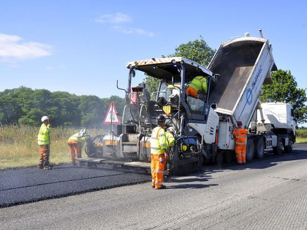 Resurfacing work on the A41 in July. Picture: Shropshire Council  
