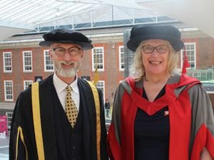 Caroline Paige with Middlesex University Vice Chancellor, Professor Nic Beech