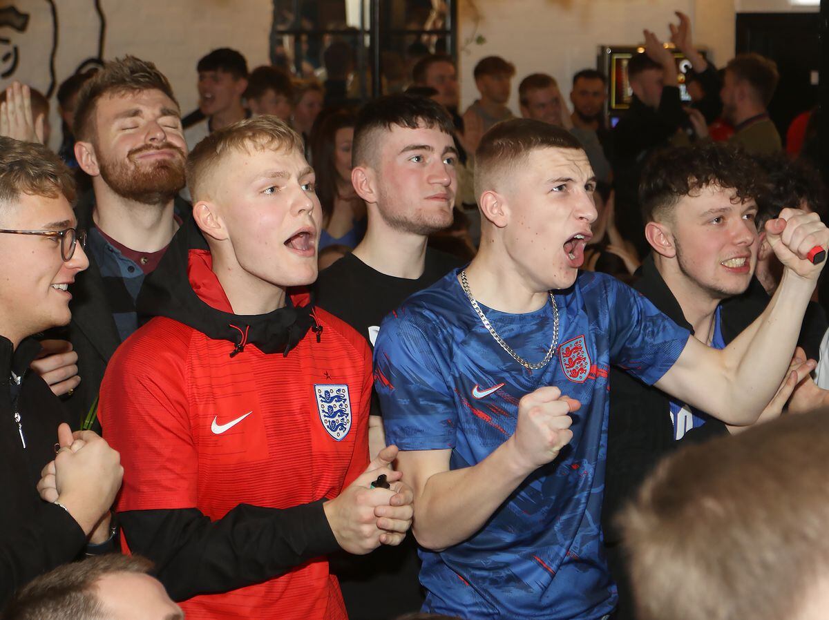 England fans watching the game at the Salopian Bar in Shrewsbury. Picture by Phil Blagg Photography. 