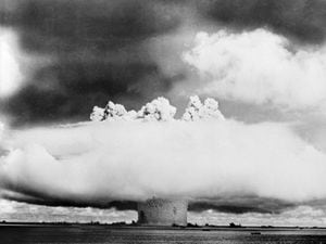 Phase 3 of the Atom Bomb explosion in the Lapoon of Bikini Island.