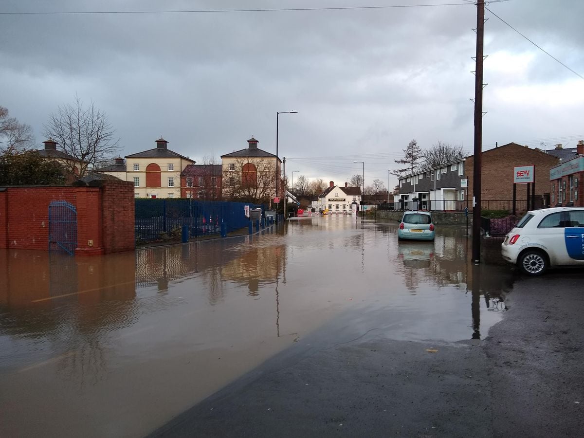 Flooding in Coleham, Shrewsbury, yesterday afternoon