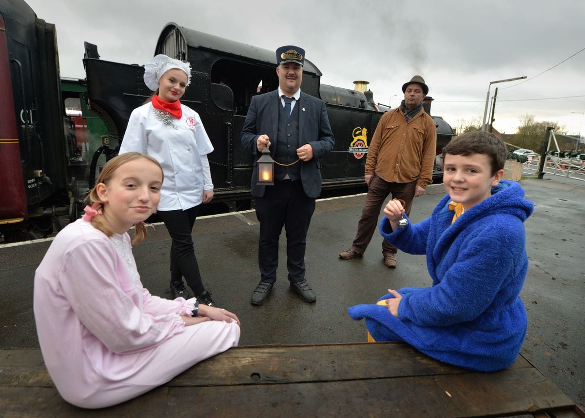 Cast members on the ride are pictured, left to right - Isabella Woods-Jackson, 11, Chloe de Boer, 17, James Prince, Jonathan Hines and Lewis Herbert, 12