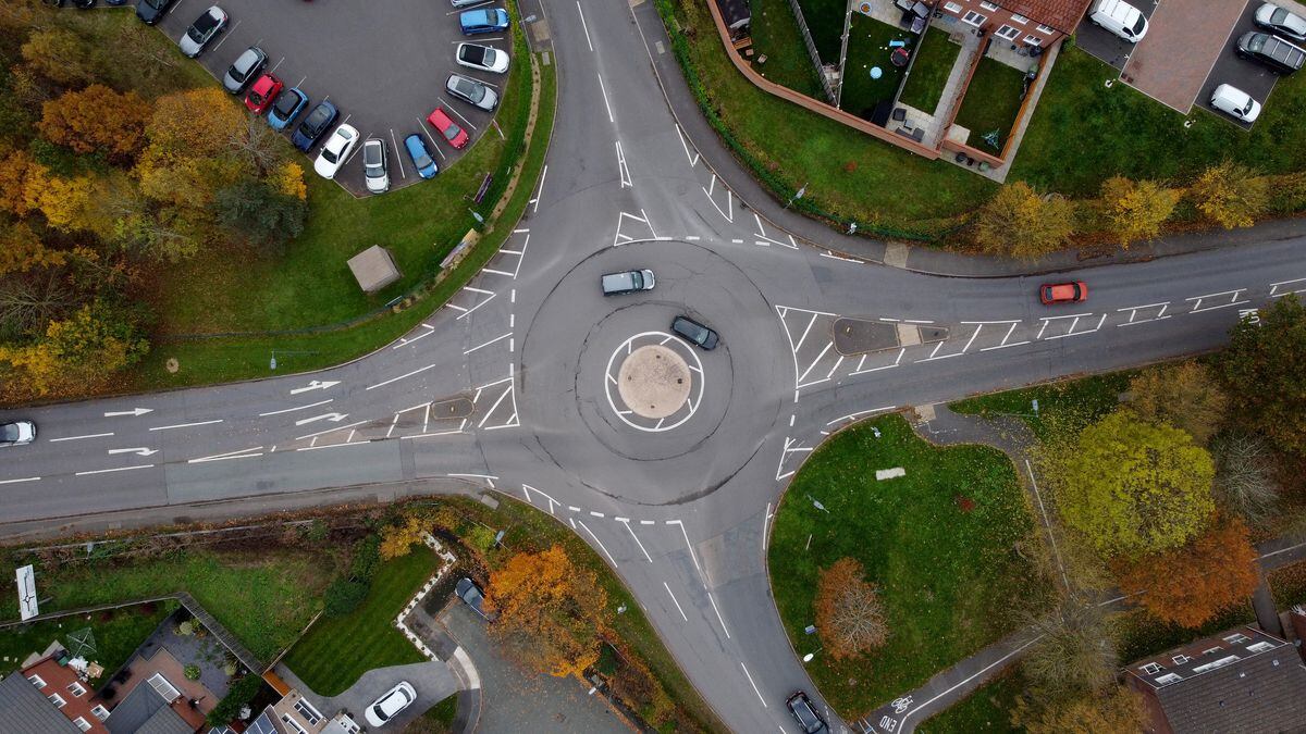 The mini roundabout next to Shrewsbury Club, Sundorne Road, Shrewsbury 