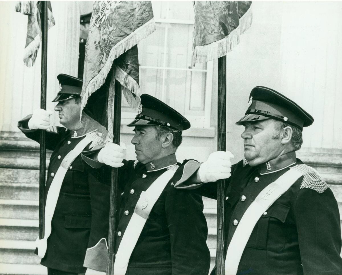 Standard bearers during the Queen's visit to Stafford in 1980