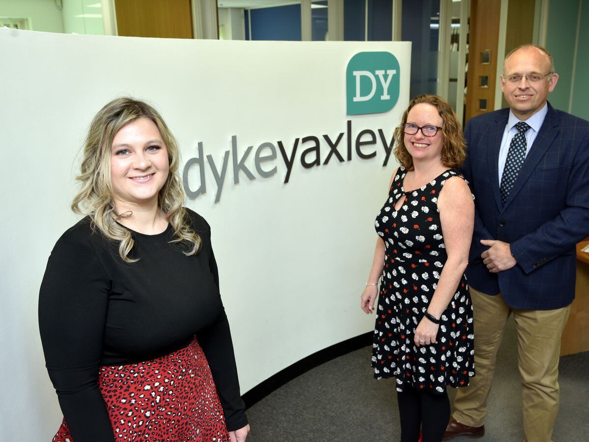 Hayley Price with Dyke Yaxley managing director Marie Bramwell and director Mark Griffiths