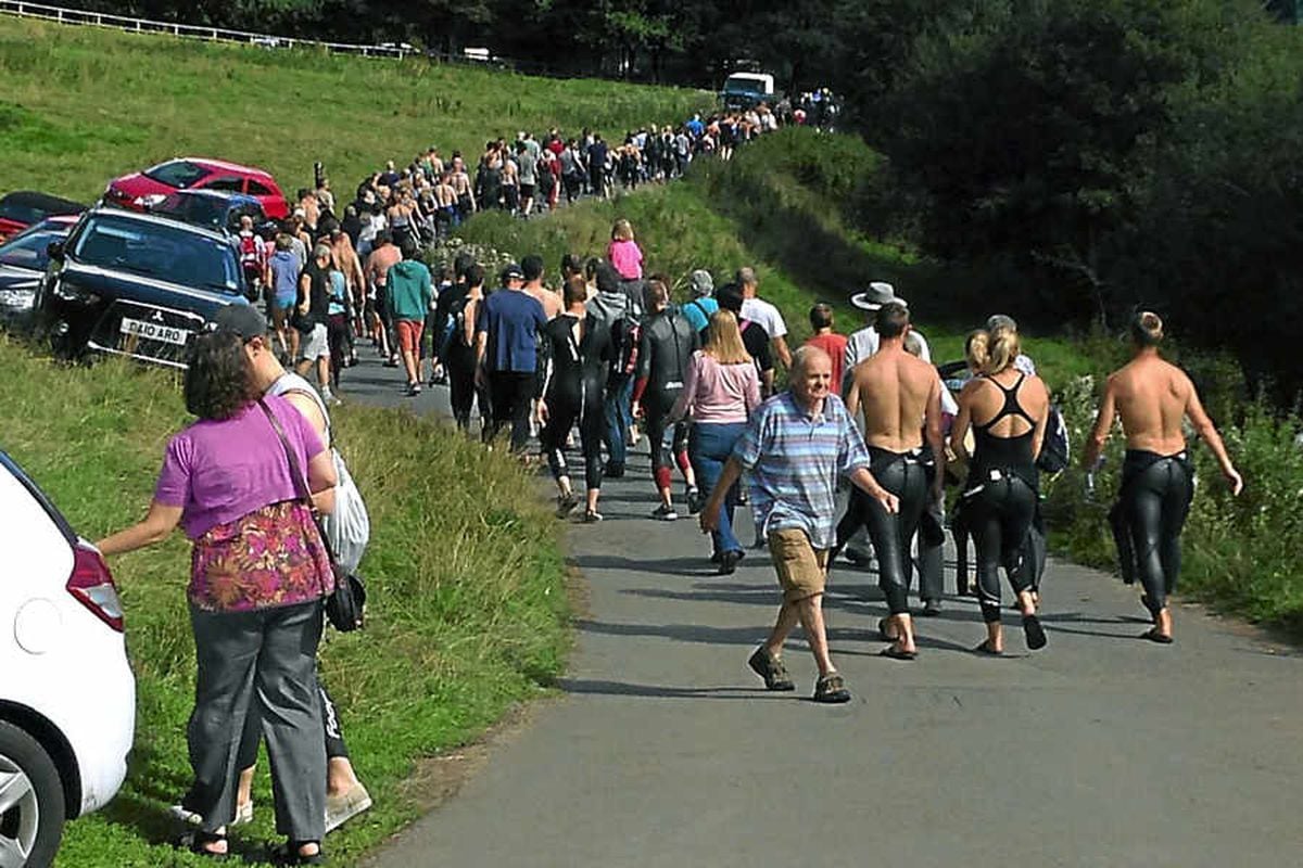 Almost 150 swimmers took part in the annual open water race in Shrewsburys River Severn