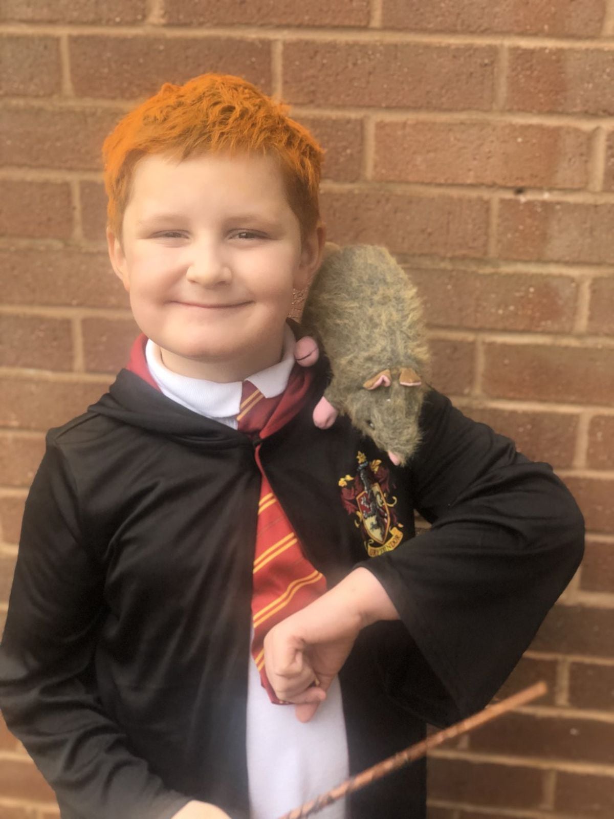 George, from Telford, as Ron Weasley from Harry Potter with Scabbers the Rat