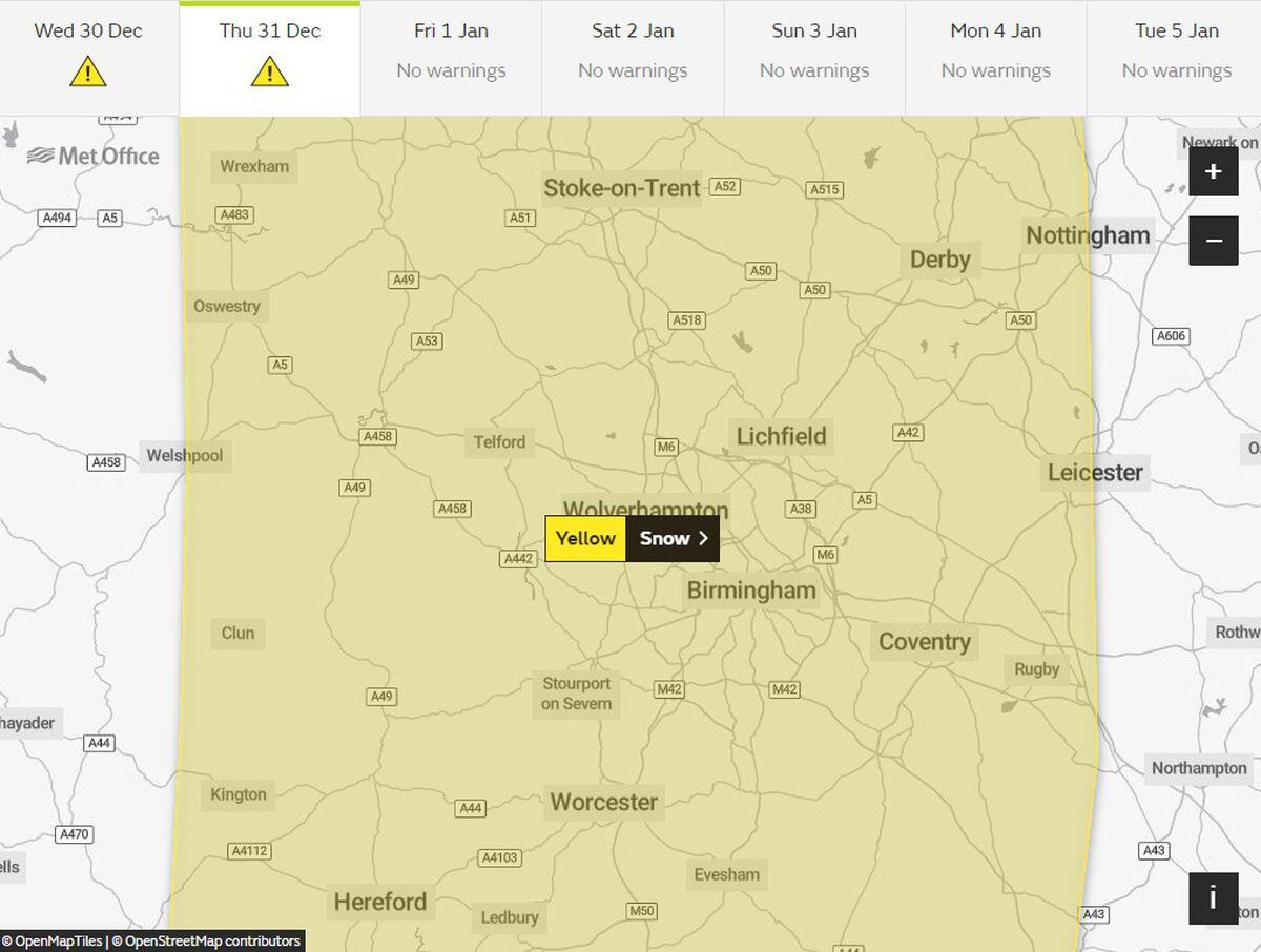 Yellow weather warnings for snow been issued by the Met Office for tomorrow across the region