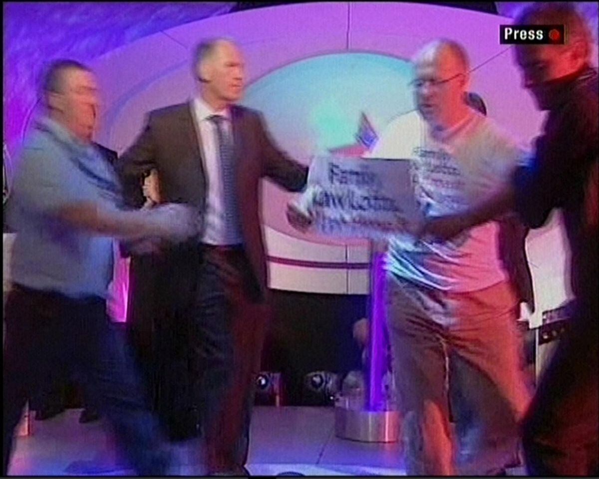 Disrupting a live BBC broadcast of the National Lottery in 2006