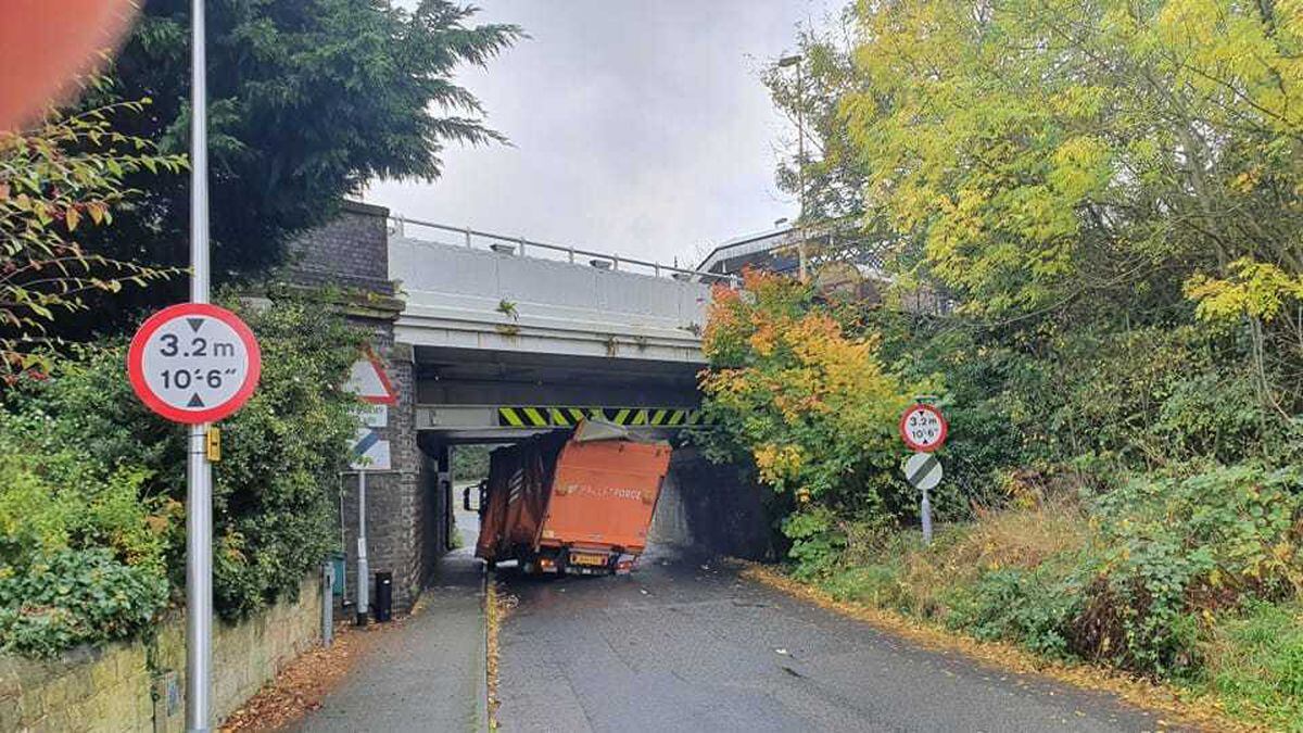 Lorry stuck under the railway in Station Road at Albrighton. Photo: Heather Price
