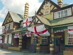 The Lord Hill pub in Market Drayton, decorated with England flags and bunting