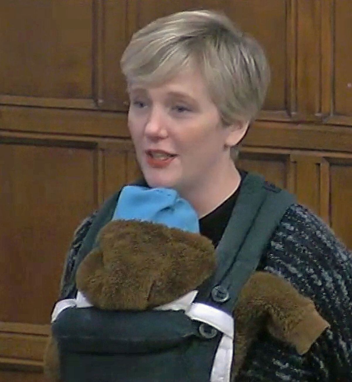 Stella Creasy addresses the Commons with her baby 