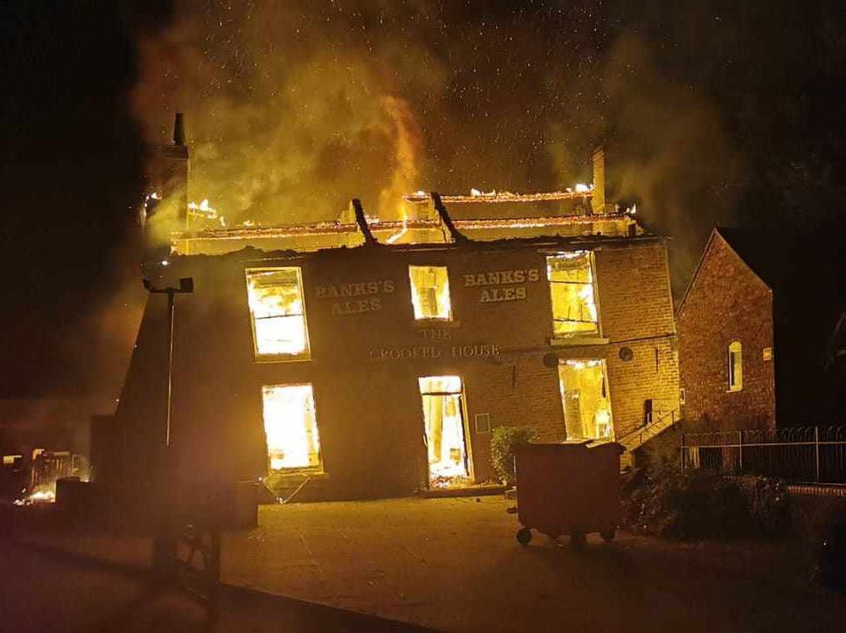 The Crooked House burning on Saturday night. Photo: Chris Green