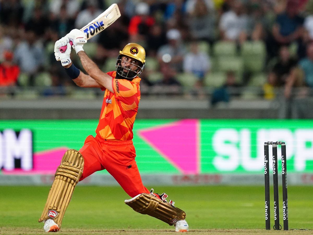 Birmingham Phoenix's Moeen Ali hits for six to reach a half century during The Hundred match at Edgbaston, Birmingham. Picture date: Monday August 15, 2022..